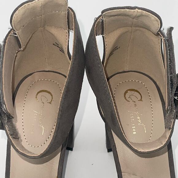 C Comfort Est 1946 Women’s Ankle Adjustable Strap Block Heel, Open Toe Gray Shoe - Picture 7 of 8